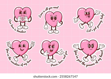 Retro stickers with romantic text. Vector illustrations for Valentine's Day, love-themed designs or personal messages