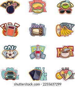 Retro stickers set vector art design