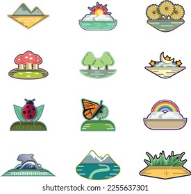 Pegatinas retro conjunto de diseño de arte vectorial