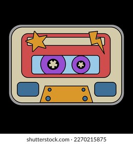 Retro stickers vintage audio cassettes with magnetic tape. Retro mixtape, 1980s pop songs tapes and stereo music cassettes. Oldschool compact sound casette of eighties. Retro stickers. 