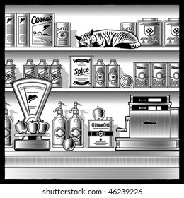 Retro store black and white. Vector