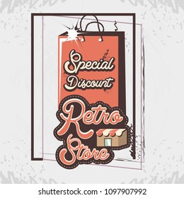 retro store label with shopping bag