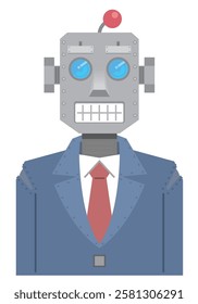 Retro and strange robot office worker