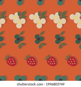 Retro strawberries and flowers vector seamless