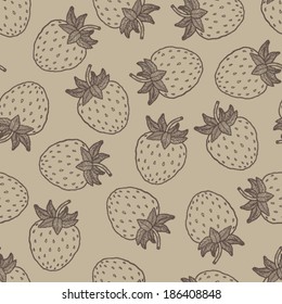 Retro strawberries seamless vector pattern.