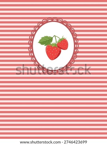 Retro Strawberry Red and White Striped Note Card, Vintage Cottagecore Gift Card with Lacy Frame, Summer Berry Thank You