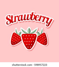 Retro strawberry with title on pink background