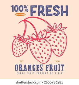 Retro Strawberry T-Shirt, fruit print, vintage hand drawn Strawberry fruits print design, Berry fruit print artwork, summer t-shirt design, women's t-shirt, aesthetic Fruit vintage t-shirt design
