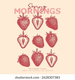 Retro Strawberry T-Shirt, Trendy Strawberry Tee Shirt, Fruit vintage t-shirt design. vector strawberry fruit print design. summer fresh fruit. vintage retro graphics. Girls graphics design