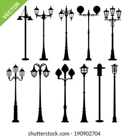 Retro street lamps silhouettes vector 