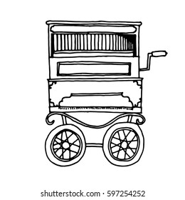 Retro street organ artist illustration black handle front view