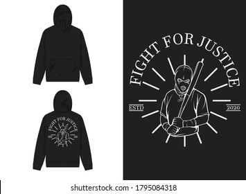 Retro Street Wear Hoodie. Fight For Juctice, Gangster