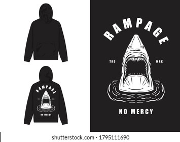 Retro Street Wear Hoodie. Rampage, Shark