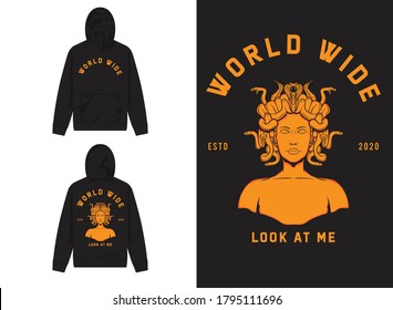 Retro Street Wear Hoodie. Worldwide, Medusa