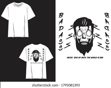 Retro Street Wear T-shirt. Badass, Skull Beard