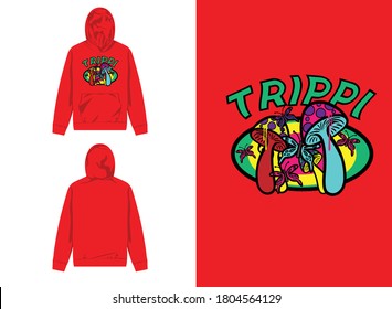 Retro Streetwear Hoodie
Buterfly and Mushroom Illustration, Trippi