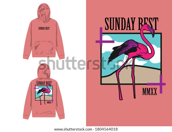 Retro Streetwear Hoodie\
Flamingo Illustration,\
Sunday Best