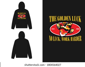 Retro Streetwear Hoodie
Koi FIsh Illustration, The Golden Luck, No Luck. Work Harder