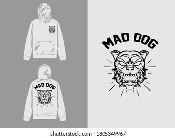Retro Streetwear Hoodie. Mad Dog Retro Design
