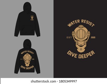 Retro Streetwear Hoodie. Water Resist, Dive Deeper Retro Design