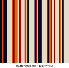Retro stripe pattern with navy blue, orange, red and beige colors vertical parallel stripes.Vector abstract background.
