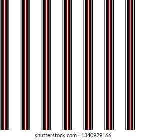Retro stripe seamless pattern with black, red and white colors vertical parallel stripes.Vector abstract background.