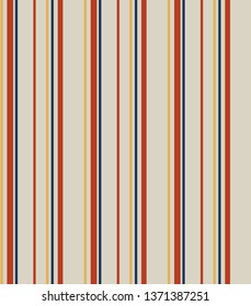 Retro stripe seamless pattern with blue, red, yellow and beige vertical parallel stripes.Vector abstract background.