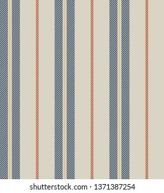 Retro stripe seamless pattern with blue, red, yellow and beige vertical parallel stripes.Vector abstract background.