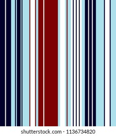 Retro stripe seamless pattern with navy blue,red,sky blue and white vertical parallel colors.Vector stripes abstract background.