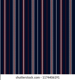 Retro stripe seamless pattern with navy blue,red and white vertical parallel stripe.Vector stripe abstract background.