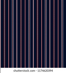 Retro stripe seamless pattern with navy blue,red and white vertical parallel stripe.Vector pattern stripe abstract background.