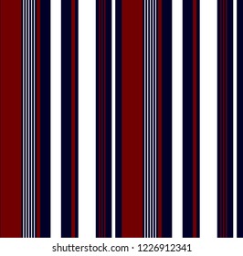 Retro stripe seamless pattern with navy blue,red and white colors vertical parallel stripe.Vector abstract background.