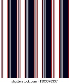 Retro stripe seamless pattern with Navy blue, red and white colors vertical parallel stripes.Vector Abstract background.