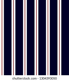 Retro stripe seamless pattern with Navy blue, red and white colors vertical parallel stripes.Vector Abstract background.