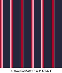 Retro stripe seamless pattern with Navy blue, red and white colors vertical parallel stripes.Vector abstract background.