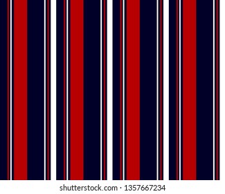 Retro stripe seamless pattern with Navy blue, red and white colors vertical parallel stripes.Vector abstract background.