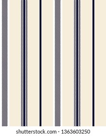 Retro stripe seamless pattern with Navy blue, beige and white colors vertical parallel stripes.Vector abstract background.