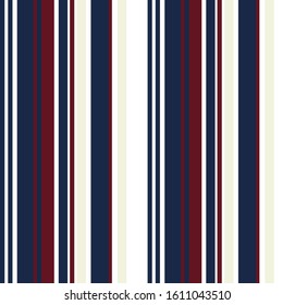 Retro stripe seamless pattern with Navy Blue, Red, Beige and white colors vertical parallel stripes.Vector abstract background.