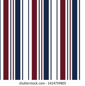 Retro Stripe seamless pattern with Red, Navy blue and white colors vertical parallel stripes.Vector abstract background.