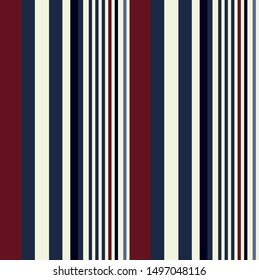 Retro Stripe seamless pattern with Red, Navy blue and Beige colors vertical parallel stripes.Vector abstract background.