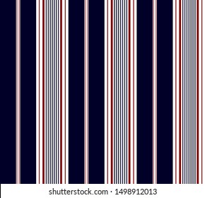 Retro Stripe seamless pattern with Red, Navy blue and White colors vertical parallel stripes.Vector abstract background.
