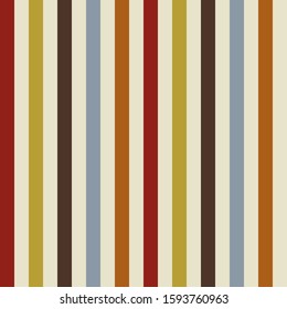 Retro stripe seamless pattern with Red, Yellow, Brown, Blue, Orange and Beige colors verical parallel stripes.Vector abstract Background.