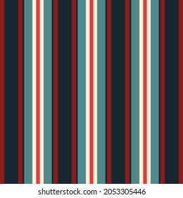 Patrón retro Stripe sin fisuras con rojo, azul marino y blanco usa colores rayas paralelas verticales.Vector fondo abstracto.
