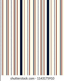 Retro stripe seamless pattern with red,beige and blue vertical parallel stripe.Geometrical simple image.Vector abstract background.