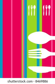 Retro striped background design with cutlery silhouette