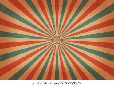 Retro striped background with grunge texture. Vintage backdrop for circus or festival. Vector illustration.