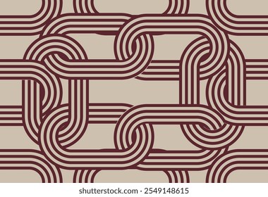 Retro listrado círculo sem emenda padrão em estilo 60s, 70s. Elemento de design vintage redondo abstrato. Gráfico de sol ou arco-íris. Cartaz, banner, papel de parede. Ilustração vetorial.