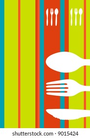 Retro striped food/restaurant/menu design with cutlery silhouette