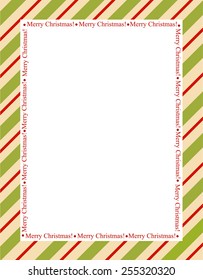 Retro Striped Frame With Red And Green  Stripes With Merry Christmas Letters. Christmas Candy Cane Border