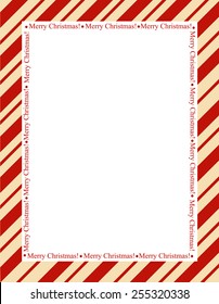 Retro Striped Frame With Red  Stripes With Merry Christmas Letters. Christmas Candy Cane Border